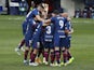 Huesca's Javi Galan celebrates scoring their first goal with teammates in February 2021