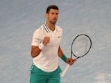 Novak Djokovic celebrates at the Australian Open on February 14, 2021