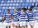Reading's Alfa Semedo celebrates with teammates after scoring their first goal on February 13, 2021