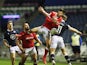 Wales' Louis Rees-Zammit in action with Scotland's Duhan van der Merwe in the Six Nations on February 13, 2021
