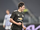 Manchester United's Daniel James celebrates scoring their fourth goal in the Europa League on February 18, 2021