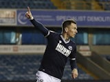 Millwall's Jed Wallace celebrates scoring against Birmingham City in the Championship on February 17, 2021