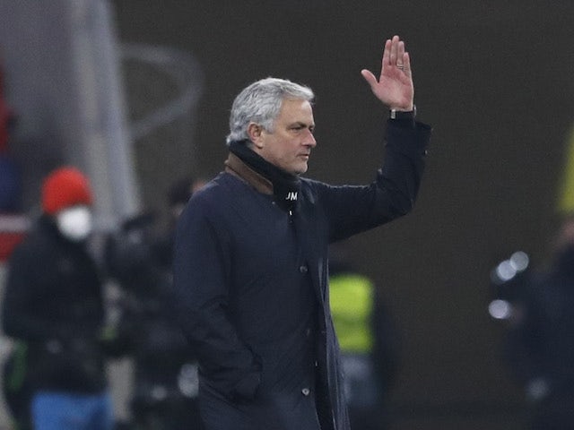 Tottenham Hotspur manager Jose Mourinho reacts in the Europa League on February 18, 2021