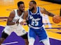 Los Angeles Lakers forward LeBron James defended by Brooklyn Nets forward Jeff Green on February 19, 2021