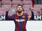Barcelona's Lionel Messi celebrates scoring against Cadiz in La Liga on February 21, 2020