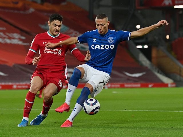 Everton's Richarlison in action with Liverpool's Ozan Kabak in the Premier League on February 20, 2021