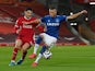 Everton's Richarlison in action with Liverpool's Ozan Kabak in the Premier League on February 20, 2021