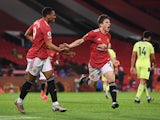 Daniel James celebrates scoring for Manchester United against Newcastle United in the Premier League on February 21, 2021