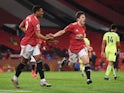 Daniel James celebrates scoring for Manchester United against Newcastle United in the Premier League on February 21, 2021