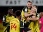 Will Hughes celebrates scoring for Watford against Derby County in the Championship on February 19, 2021