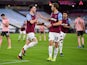 Declan Rice celebrates scoring for West Ham United against Sheffield United in the Premier League on February 15, 2021