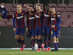 Barcelona's Lionel Messi celebrates scoring against Elche in La Liga on February 24, 2021