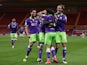Bristol City's Nakhi Wells celebrates scoring their third goal against Middlesbrough in the Championship on February 23, 2021