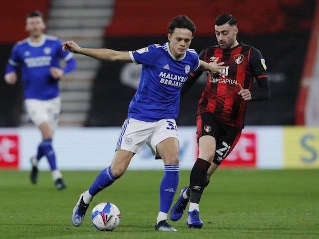 Cardiff City's Perry Ng in action with Bournemouth's Diego Rico in the Championship on February 24, 2021