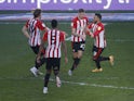 Brentford's Vitaly Janelt celebrates after scoring their first goal on February 27, 2021