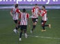 Brentford's Vitaly Janelt celebrates after scoring their first goal on February 27, 2021