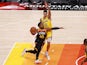 Utah Jazz guard Donovan Mitchell in action with Los Angeles Lakers forward Kyle Kuzma on February 24, 2021