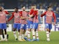 Granada players celebrate overcoming Napoli in the Europa League on February 25, 2021