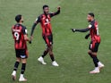 Bournemouth's Arnaut Danjuma celebrates scoring their first goal with teammates on March 6, 2021
