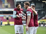 Chris Wood celebrates with teammates after scoring for Burnley against Arsenal in the Premier League on March 6, 2021