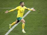 Norwich City's Emiliano Buendia celebrates scoring against Brentford in the Championship on March 3, 2021