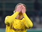 Borussia Dortmund's Erling Braut Haaland plays peekaboo during the DFB-Pokal on March 2, 2021