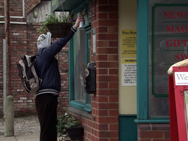 A vandal on the second episode of Coronation Street on March 22, 2021