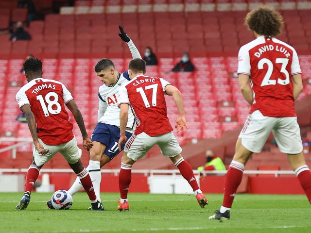 Erik Lamela scores a rabona for Tottenham Hotspur against Arsenal in the Premier League on March 14, 2021