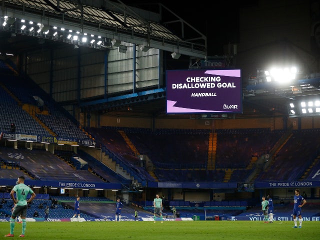 Chelsea's Kai Havertz has a goal disallowed against Everton in the Premier League on March 8, 2021