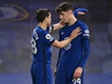 Chelsea's Kai Havertz and Cesar Azpilicueta pictured against Everton in March 2021