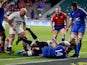 Maro Itoje scores a try for England against France in the Six Nations on March 13, 2021
