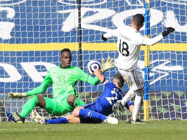 Chelsea's Edouard Mendy makes a save during the Premier League clash with Leeds United on March 13, 2021