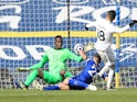 Chelsea's Edouard Mendy makes a save from Leeds United's Raphinha in the Premier League on March 13, 2021