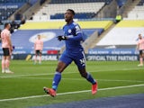 Leicester City's Kelechi Iheanacho celebrates scoring against Sheffield United in the Premier League on March 14, 2021