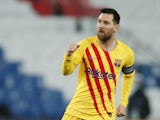 Lionel Messi celebrates scoring for Barcelona on March 10, 2021