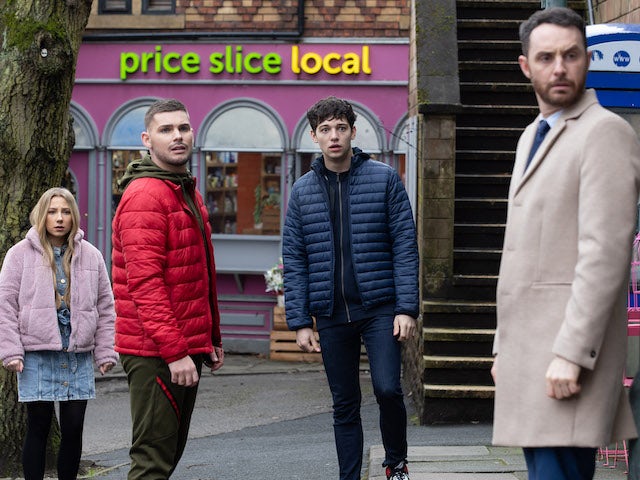 Peri, Ste, Ollie and James on Hollyoaks on March 18, 2021