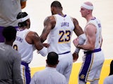 Los Angeles Lakers forward LeBron James is injured against the Atlanta Hawks on March 20, 2021
