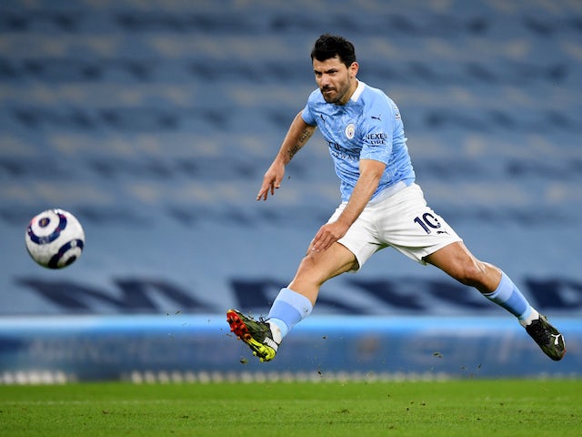 Sergio Aguero in action for Manchester City on March 10, 2021