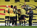 Watford's Nathaniel Chalobah celebrates scoring their second goal with teammates on March 20, 2021