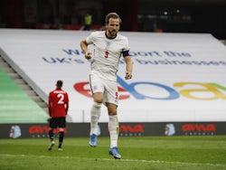England's Harry Kane celebrates scoring against Albania on March 28, 2021