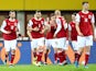Austria's Christoph Baumgartner celebrates scoring their second goal with teammates on March 28, 2021