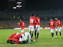 Egypt players celebrate after Ahmed Yasser Rayan scores their second goal in November 2020