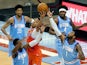 Oklahoma City Thunder center Moses Brown reaches for a rebound against the Houston Rockets on March 21, 2021