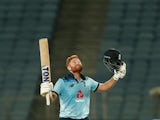 England's Jonny Bairstow celebrates against India on March 26, 2021