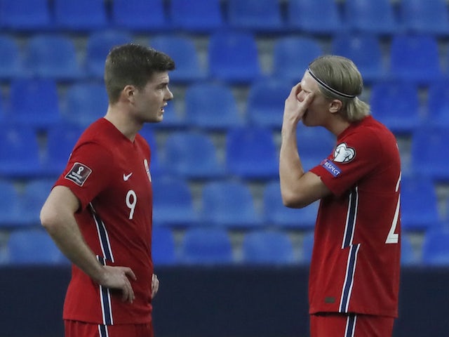Norway's Erling Haaland looks dejected during the match on March 27, 2021
