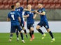 Slovakia's Milan Skriniar celebrates scoring their second goal with teammates on March 27, 2021