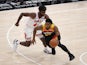 Chicago Bulls forward Patrick Williams fouls Utah Jazz guard Donovan Mitchell on April 3, 2021