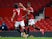 Manchester United's Marcus Rashford celebrates scoring their first goal against Brighton & Hove Albion in the Premier League on April 4, 2021