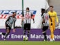 Newcastle United's Joe Willock celebrates scoring against Tottenham Hotspur in the Premier League on April 4, 2021