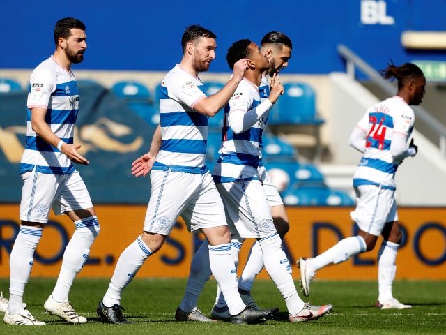 Queens Park Rangers' Chris Willock celebrates scoring their first goal against Coventry City in the Championship on April 2, 2021